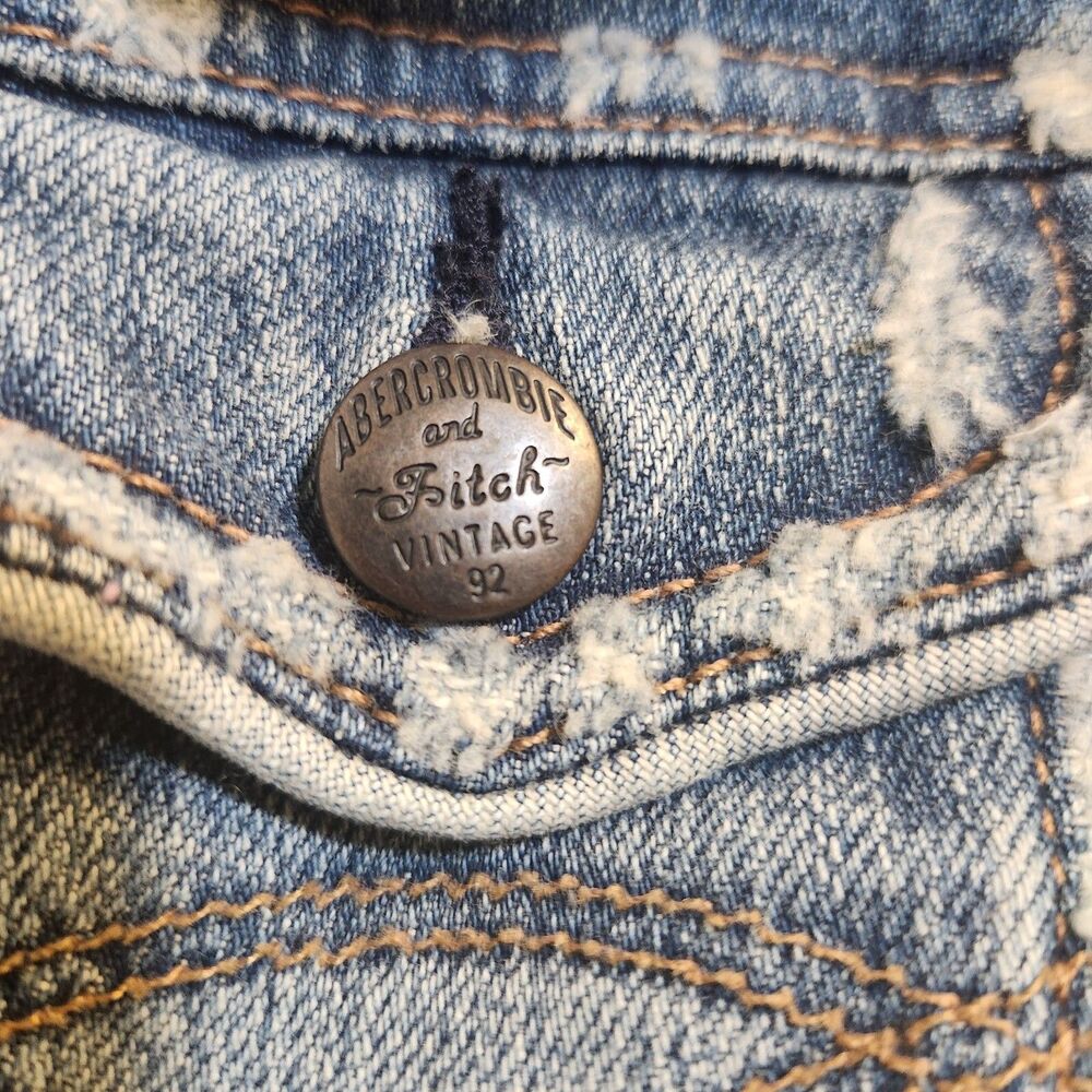 Abercrombie & Fitch Jean Jacket Small Woman Blue Denim Distressed Small - Picture 11 of 12